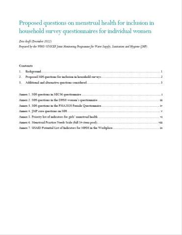 JMP updated household survey questions on menstrual health December 2022