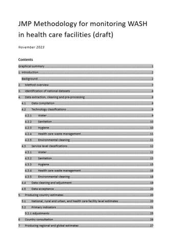 Cover page of draft methodology for monitoring WASH services in health care facilities