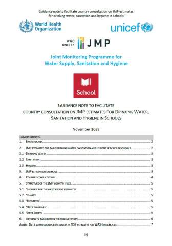 Cover of guidance note for 2023 country consultation on WASH in schools