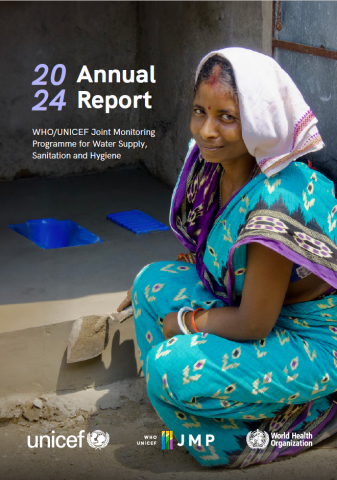 Report cover with South Asian woman finishing cement floor of latrine