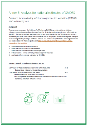 Cover page for SMOSS guidance document annex e, with clip art of a person recording and analysing data