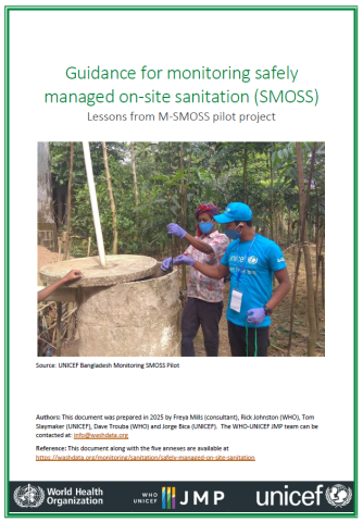 Cover page for SMOSS guidance document with photo of a team inspecting an onsite containment in Bangladesh