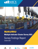 Report cover showing children at a parade holding balloons with Nauru flags along roadside