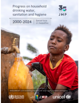Report cover with boy in wheelchair filling jerrycan with water from a public tap